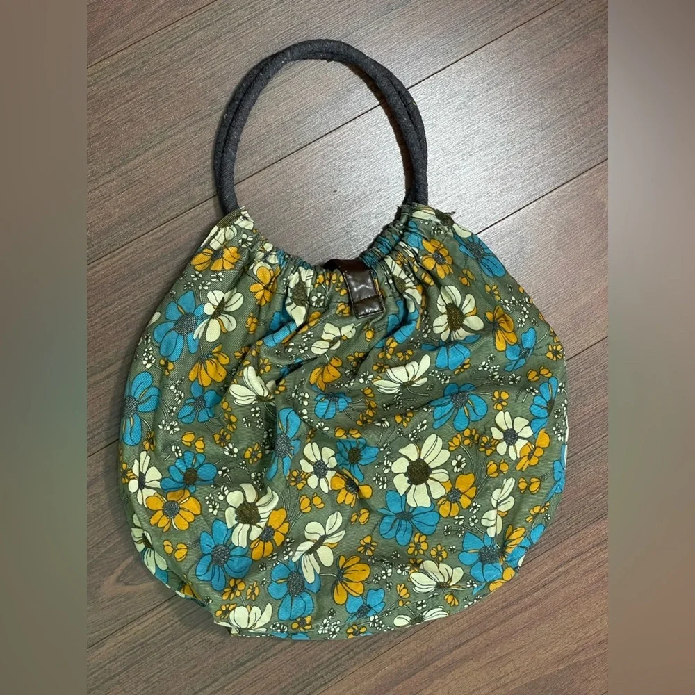 Vintage hobo 70s corduroy floral purse, shoulder bag tote